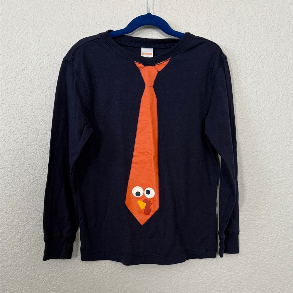 Gymboree Boys Thanksgiving Turkey Tie Long Sleeve Shirt Navy Size 6